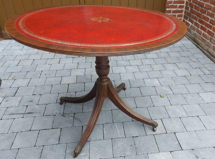 Speeltafel - Hout, Leder, Messing - Rode leren top Ø 100 cm, Antiek en Kunst, Antiek | Overige Antiek