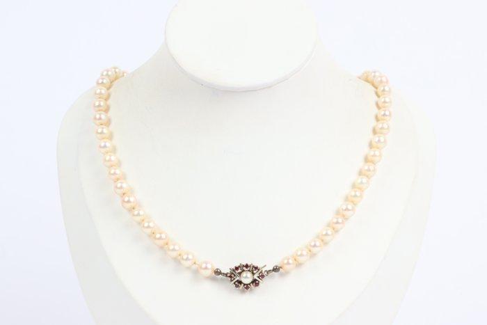 Halsketting - 14 karaat Witgoud Parel - Robijn, Sieraden, Tassen en Uiterlijk, Kettingen