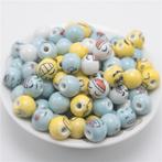 100 Stuks Smiley Kralen 12mm 14mm Blauw Geel Keramiek, Verzamelen, Verzenden, Nieuw