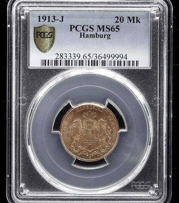 Duitsland, keizerrijk Willem II. Mark 1913 J, Hamburg, 20, Postzegels en Munten, Munten | Europa | Niet-Euromunten