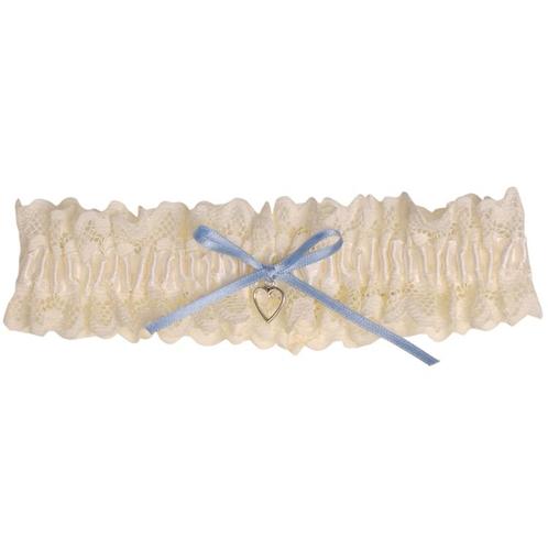 Kousenband Ivoorkleurig Broderie - blauw strikje en zilverkl, Kleding | Dames, Trouwkleding en Trouwaccessoires, Nieuw, Ophalen of Verzenden