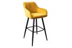 Elegante barkruk TURIN mosterdgeel fluweel met decoratieve, Ophalen of Verzenden, Nieuw