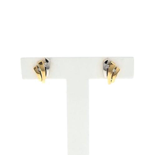 Bicolor gouden oorstekers met zirconia (witgoud, oorbellen), Sieraden, Tassen en Uiterlijk, Oorbellen, Overige kleuren, Gebruikt