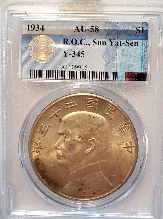 China, Republiek 1 Yuan year 23 (1934) Sun Yat-sen, ACCA, Postzegels en Munten, Munten | Azië