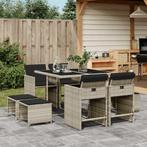 vidaXL 9-delige Tuinset met kussens poly rattan lichtgrijs, Nieuw, 8 zitplaatsen, Tuinset, Verzenden