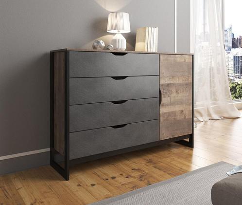 Commode Acasia - Grijs - Eiken - 138x42x91 - Ladekast, Huis en Inrichting, Kasten | Dressoirs, 25 tot 50 cm, Nieuw, 100 tot 150 cm