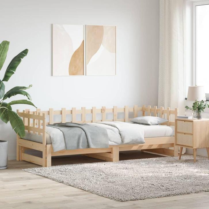 vidaXL Slaapbank uitschuifbaar 2x(80x200) cm massief, Huis en Inrichting, Slaapkamer | Bedden, 80 cm, 200 cm, Bruin, Eenpersoons