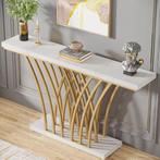 Gouden Consoletafel Marmerlook – Rasterframe, 150 cm, Antiek en Kunst, Antiek | Meubels | Tafels, Verzenden