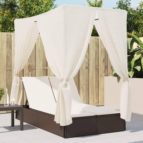 vidaXL Ligbed tweepersoons met dak en gordijn poly rattan, Tuin en Terras, Ligbedden, Nieuw, Verzenden