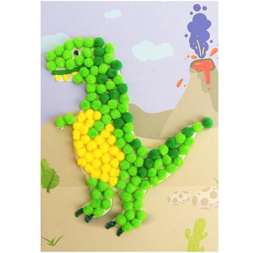 Knutselset Kind 3+ - Dinosaurus Vulkaan - Pompoms Vorm Plakk, Hobby en Vrije tijd, Knutselen, Nieuw, Ophalen of Verzenden