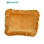 Mosterdkleurig fluwelen sierkussen met ruches – warm en v., Ophalen of Verzenden, Nieuw