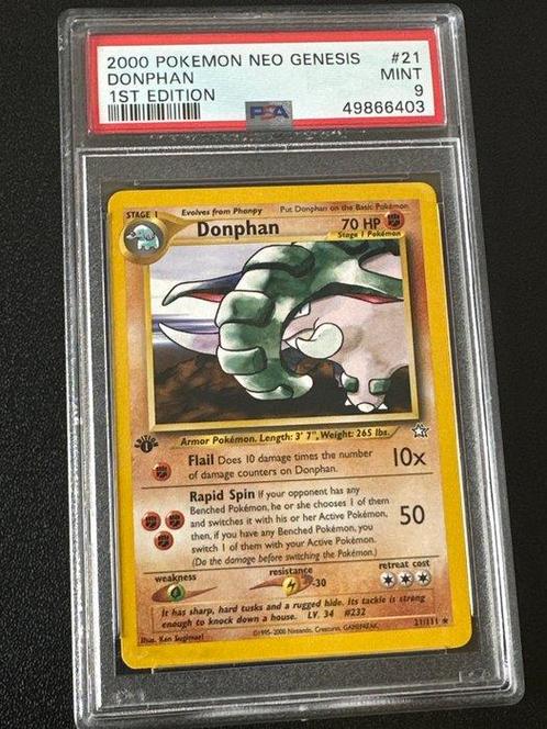 Pokémon - 1 Graded card - donphan 1st Neo genesis - PSA 9, Hobby en Vrije tijd, Verzamelkaartspellen | Pokémon
