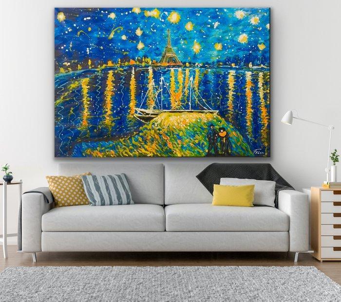Joaquim Falco - NUIT ETOILEE VAN GOGH AVEC TOUR EIFFEL. XXL, Antiek en Kunst, Kunst | Schilderijen | Modern
