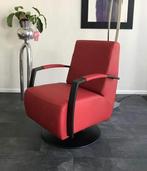 Leren draaifauteuil met stalen frame en schotelvoet - rood l, Nieuw, Ophalen of Verzenden, Industrieel, 50 tot 75 cm