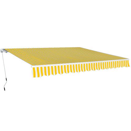 vidaXL Luifel handmatig uittrekbaar 400 cm geel/wit, Tuin en Terras, Zonneschermen, Nieuw, Verzenden