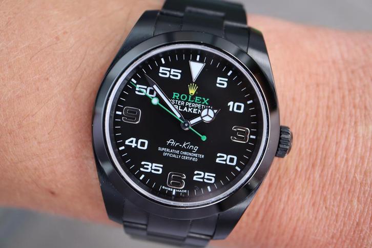 Horloge Rolex Airking Custom Black Blaken goede conditie, Sieraden, Tassen en Uiterlijk, Horloges | Heren, Staal, Zo goed als nieuw