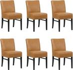 Set van 6 Cognac leren landelijke eetkamerstoelen - Vintage, Huis en Inrichting, Stoelen, Overige kleuren, Nieuw, Leer, Ophalen of Verzenden