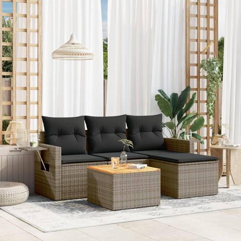vidaXL 5-delige Loungeset met kussens poly rattan grijs, Tuin en Terras, Tuinsets en Loungesets, Loungeset, Nieuw, Rotan, Verzenden