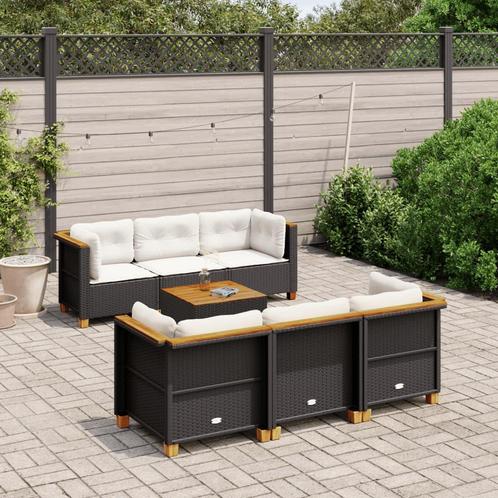 vidaXL 7-delige Loungeset met kussens poly rattan zwart, Tuin en Terras, Tuinsets en Loungesets, Loungeset, Nieuw, Rotan, Verzenden