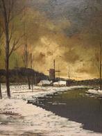 Piet Mees (XX) - Winterlandschap met molen, Antiek en Kunst