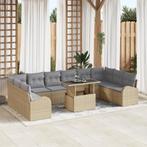 vidaXL 11-delige tuinset met kussens in beige poly rattan, Verzenden, Nieuw, Rotan, Tuinset