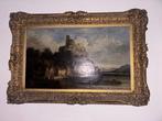 Scuola tedesca (XIX) - Lakeside Village beneath the, Antiek en Kunst, Kunst | Schilderijen | Klassiek