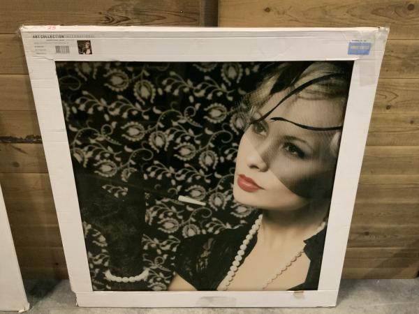 Veiling - Glasschilderij 100x100cm dame met sigaret, Huis en Inrichting, Woonaccessoires | Wanddecoraties