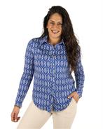 Blauw/wit print travelstof blouse van By Swan, Kleding | Dames, Blouses en Tunieken, Nieuw, Verzenden