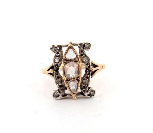 Ring - 12 kt. Geel goud, Zilver - 0.97ct. tw. Diamant, Sieraden, Tassen en Uiterlijk, Ringen