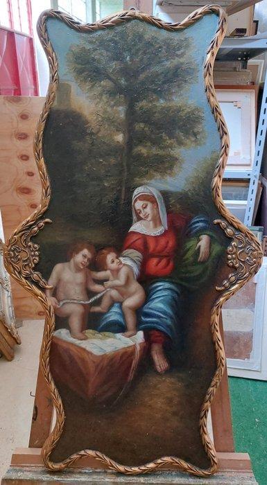 Italiaanse school (XX) - Madonna con Bambino Gesù e San, Antiek en Kunst, Kunst | Schilderijen | Klassiek