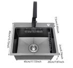 Zwarte RVS Spoelbak 45×40 cm met Afvoer en Zeepdispenser, Huis en Inrichting, Badkamer | Badkamermeubels, Verzenden, Nieuw