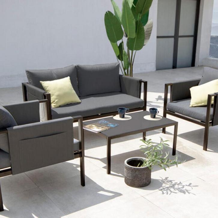 40% korting | Tuinset zwart 4 delig | Donkergrijze Kussens, Tuin en Terras, Tuinsets en Loungesets, Nieuw, Verzenden