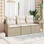vidaXL Tuin Sofa Set met kussen 3 pcs Beige Poly riet, Tuin en Terras, Tuinsets en Loungesets, Verzenden, Nieuw, Rotan