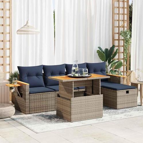 vidaXL 6-delige Loungeset met kussens poly rattan acacia, Tuin en Terras, Tuinsets en Loungesets, Loungeset, Nieuw, Rotan, Verzenden