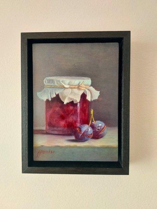 Hans Habraken (1946) - Pot met pruimen, Antiek en Kunst, Kunst | Schilderijen | Klassiek