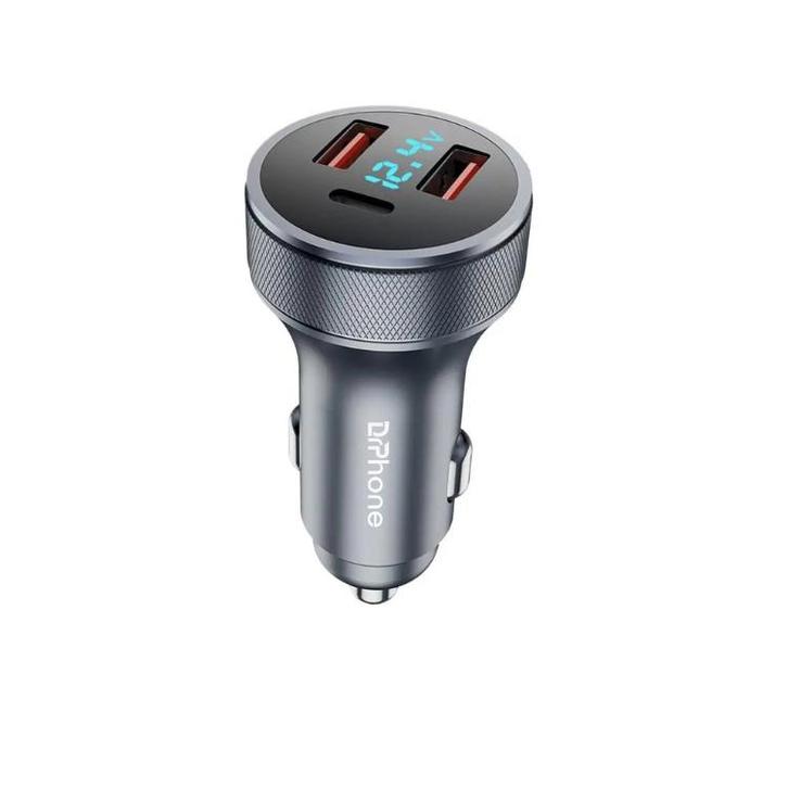 DrPhone 72W Autolader met LED Display – 3 Poorten (A 18W +A, Telecommunicatie, Autoladers, Verzenden