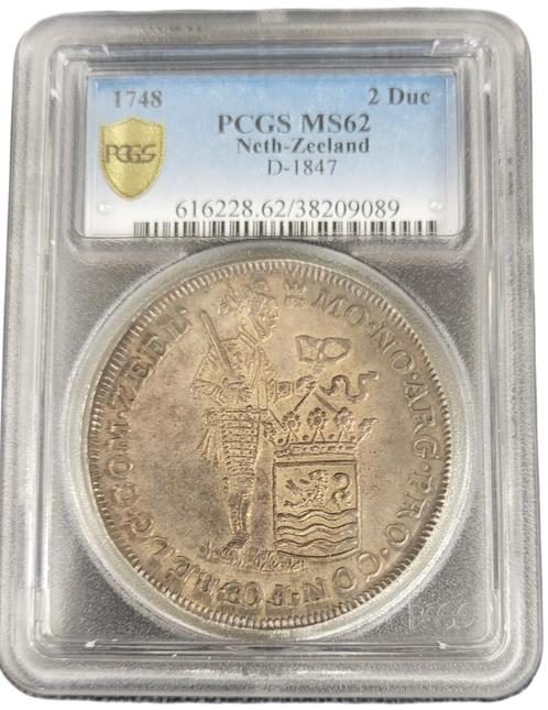 Provincie Zeeland zilveren dukaat 1748 Piedfort PCGS MS62, Postzegels en Munten, Munten en Bankbiljetten | Verzamelingen, Munten