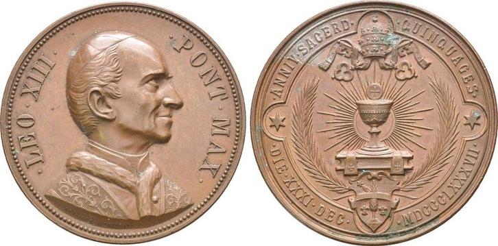 Brons medaille auf sein Priesterjubilaeum 1887 Vatikan: L..., Postzegels en Munten, Penningen en Medailles, Verzenden