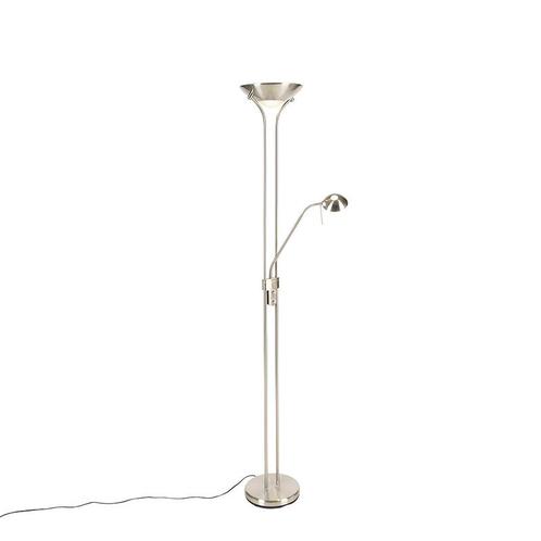 Vloerlamp staal met leeslamp incl. LED dimbaar in Kelvin -, Huis en Inrichting, Lampen | Vloerlampen, Nieuw, Overige materialen