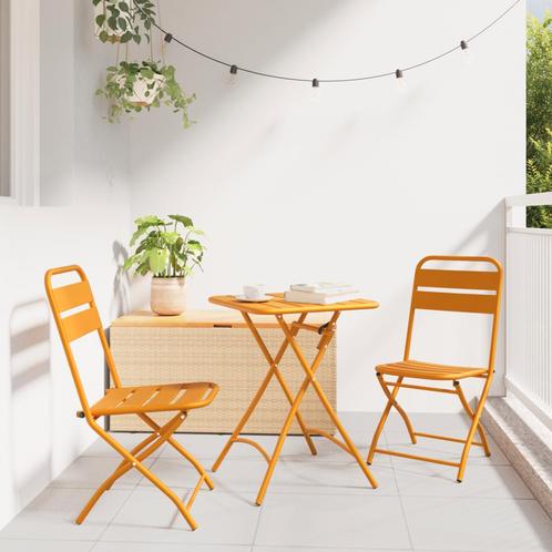 vidaXL 3-delige Bistroset inklapbaar staal mosterdgeel, Tuin en Terras, Tuinsets en Loungesets, Nieuw, Rvs, Verzenden