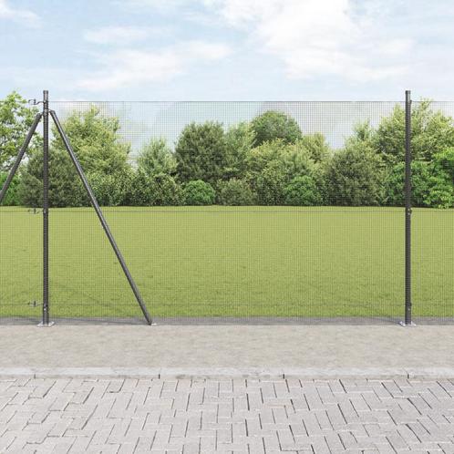 vidaXL Gelast Draadhek met 7 Flenspalen Grijs 1.5x10 m Staal, Tuin en Terras, Schuttingen, Nieuw, IJzer, Verzenden