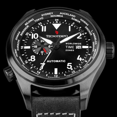 Tecnotempo - Automatic World Time Zone - 300M - All Black -, Sieraden, Tassen en Uiterlijk, Horloges | Heren