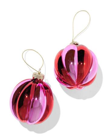 HEMA Kerstballen set 8.2cm glas strepen - 2 stuks beschikbaar voor biedingen