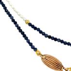 Saffier collier met parel en gouden sluiting 44.5 cm 14 krt, Ophalen of Verzenden, Nieuw