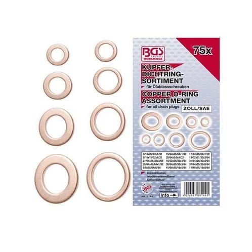 Assortiment koperen ringen INCH maten 75 delig (ONDERHOUD), Auto diversen, Autogereedschap, Nieuw, Verzenden