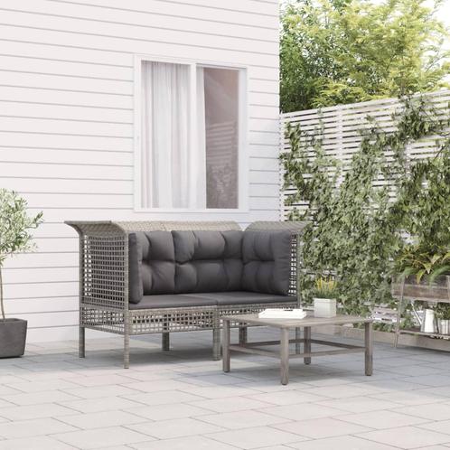 vidaXL Tuinhoekbanken met kussens 2 st poly rattan grijs, Tuin en Terras, Tuinsets en Loungesets, Nieuw, Rotan, Verzenden