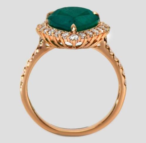 Ring - 14 karaat Roségoud - 5.19ct. tw. Smaragd - Diamant, Sieraden, Tassen en Uiterlijk, Ringen