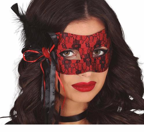 Zwart Rode Oogmasker Veer, Hobby en Vrije tijd, Feestartikelen, Nieuw, Verzenden
