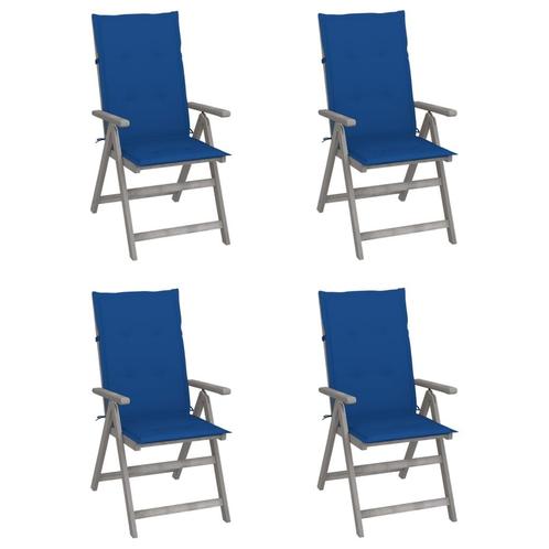 vidaXL Tuinstoelen 4 st verstelbaar met kussens massief, Tuin en Terras, Tuinstoelen, Nieuw, Hout, Verzenden