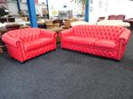 Sale Chesterfield Sale  Rood leren 3+2 Chesterfield Bankstel, Ophalen, Zo goed als nieuw, Chesterfield